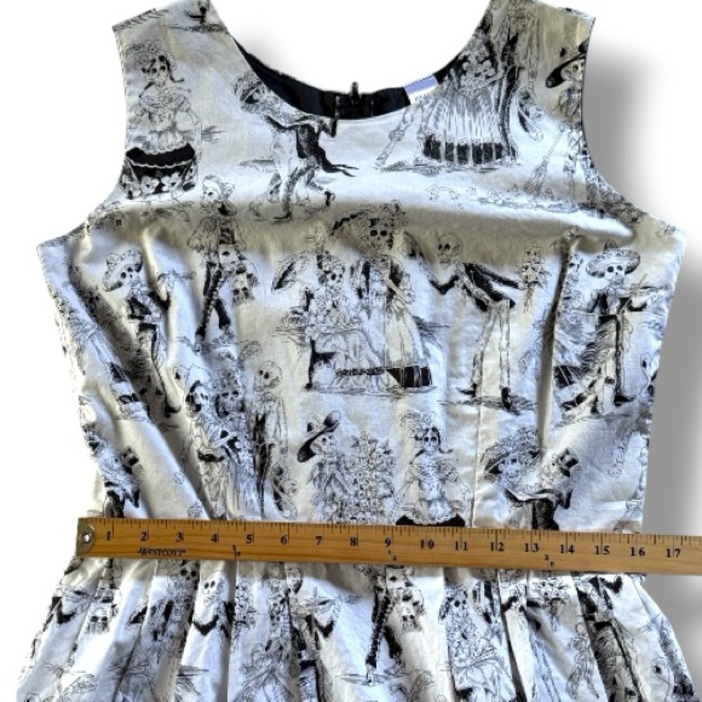Hemet Day of the Dead Skeleton Skull Halloween Rockabilly Fit Flare Dress XL - Picture 5 of 7
